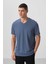 Petrol Basic Kısa Kol Standart Kalıp V Yaka Erkek T-Shirt - 87912 4