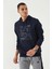 Lacivert Kamuflaj Desen Baskılı Standart Kalıp Kapüşonlu Erkek Sweatshirt - 87884 1