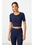 İndigo Yüksek Bel Kapri-Crop T-Shirt Slim Fit Kadın Tayt Takım - 95285 5
