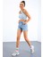Gök Mavi Basic Sıfır Kol Dar Kalıp U Yaka Kadın Crop Top Atlet - 97162 10