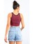 Bordo Basic Sıfır Kol Dar Kalıp U Yaka Kadın Crop Top Atlet - 97162 5