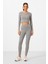 Gri Melanj Yüksek Bel Uzun Kollu Slim Fit Crop Top Kadın Tayt Takım - 95286 1