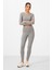 Gri Melanj Yüksek Bel Uzun Kollu Slim Fit Crop Top Kadın Tayt Takım - 95286 3