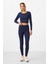 İndigo Yüksek Bel Uzun Kollu Slim Fit Crop Top Kadın Tayt Takım - 95286 3