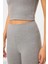 Gri Melanj Yüksek Bel Kapri-Crop Atlet Slim Fit Kadın Tayt Takım - 95284 5