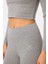 Gri Melanj Yüksek Bel Uzun Kollu Slim Fit Crop Top Kadın Tayt Takım - 95286 4