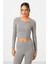 Gri Melanj Yüksek Bel Uzun Kollu Slim Fit Crop Top Kadın Tayt Takım - 95286 5