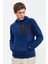 İndigo Nakışlı Yarım Fermuar Kapüşonlu Standart Kalıp Erkek Polar Sweatshirt - 87996 5