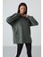 Çağla Balon Kol Yazı Nakışlı Kadın Oversize Tunik Sweatshirt - 97163 5