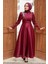 Tesettürlü Abiye Elbise - Saten Bordo Tesettür Abiye Elbise 22301BR 2