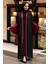 Neva Style - Kolları Detaylı Bordo Tesettür Abaya 55510BR 1