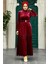 - Kemerli Bordo Tesettür Kadife Elbise 36971BR 1
