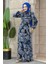 - Çiçek Desenli Indigo Mavisi Tesettür Elbise 27950IM 3
