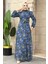Çiçek Desenli İndigo Mavisi Tesettür Elbise 279327IM 1