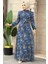 Çiçek Desenli İndigo Mavisi Tesettür Elbise 279327IM 2