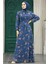 Çiçek Desenli İndigo Mavisi Tesettür Elbise 279317IM 1