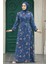 Çiçek Desenli İndigo Mavisi Tesettür Elbise 279317IM 2