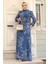 Yaprak Desenli İndigo Mavisi Tesettür Elbise 279310IM 2