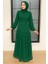 Piliseli Yeşil Tesettür Elbise 5712Y 1