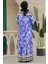 Desenli Sax Mavisi Tesettür Elbise 17510SX 3