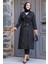 Düğmeli Siyah Tesettür Trençkot 5371S 1