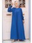 Drape Detaylı Indigo Mavisi Tesettür Elbise 23211IM 1