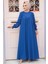 Drape Detaylı Indigo Mavisi Tesettür Elbise 23211IM 2