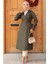Tokalı Kemerli Haki Tesettür Trençkot 5942HK 2