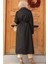 Düğmeli Siyah Tesettür Trençkot 5949S 3