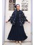 Desenli Lacivert Tesettür Ikili Kimono Takım 12892L 1