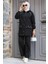 Kapşonlu Siyah Tesettür Ikili Takım 20113S 2