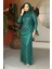 Tesettür Abiye Elbise - Pul Işlemeli Zümrüt Yeşili Tesettür Abiye Elbise 3976ZY 3