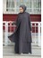 Boncuk Işlemeli Füme Tesettür Abaya 29132FU 1