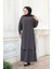 Boncuk Işlemeli Füme Tesettür Abaya 29120FU 1