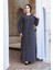 Boncuk Işlemeli Füme Tesettür Abaya 29119FU 1