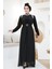 Boncuk Işlemeli Siyah Tesettür Abaya Takım 43201S 2
