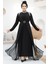 Boncuk Işlemeli Siyah Tesettür Abaya Takım 43201S 3