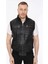 Hakiki Deri Siyah Işlemeli Lastikli Erkek Deri Yelek 1