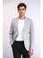 Gri Keten Dokulu Gold Renk Metal Düğmeli Slim Fit Erkek Blazer Ceket - Wessi 1