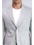 Gri Keten Dokulu Gold Renk Metal Düğmeli Slim Fit Erkek Blazer Ceket - Wessi 2