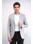 Gri Keten Dokulu Gold Renk Metal Düğmeli Slim Fit Erkek Blazer Ceket - Wessi 5