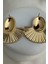 Altın Rengi Sedefli Mine Yelpaze Oval Taşlı Çivili Küpe (6cm*5cm) 3