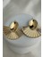 Altın Rengi Sedefli Mine Yelpaze Oval Taşlı Çivili Küpe (6cm*5cm) 3