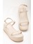 Bayan Sandalet 861-1027 Bej Dolgu Topuk Kadın Sandalet 3