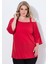 Kadın Büyük Beden Kırmızı, Tek Omuz Askılı, Jarse Kumaş Bluz 65N39040 1