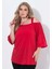 Kadın Büyük Beden Kırmızı, Tek Omuz Askılı, Jarse Kumaş Bluz 65N39040 3
