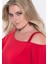 Kadın Büyük Beden Kırmızı, Tek Omuz Askılı, Jarse Kumaş Bluz 65N39040 4