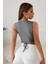 Kadın Gri Çapraz Bağlamalı Crop Top Büstiyer 4