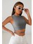 Kadın Gri Çapraz Bağlamalı Crop Top Büstiyer 5