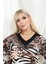 Leopar & Zebra Karma Desenli V-Yaka Bluz – Siyah Biyeli, Rahat Kesim 3